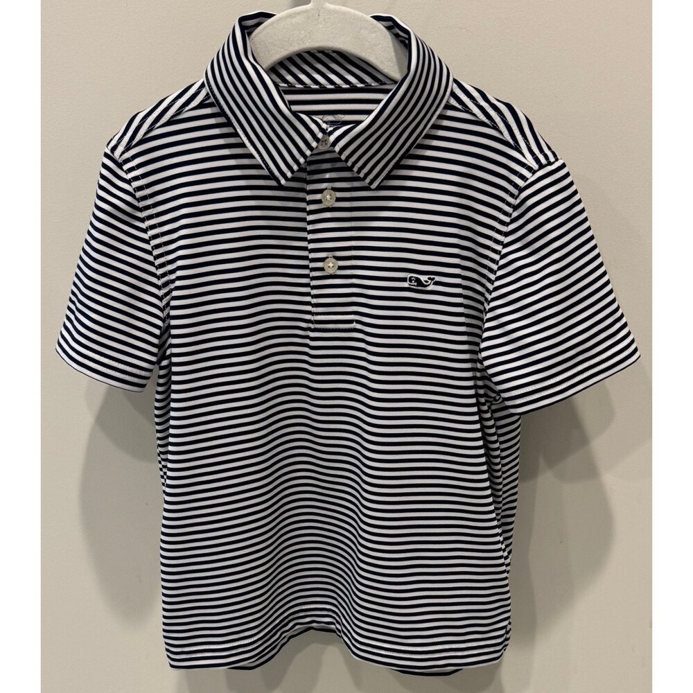 Vineyard Vines Black Striped Sankaty Polo Performance Shirt - Youth Size 6